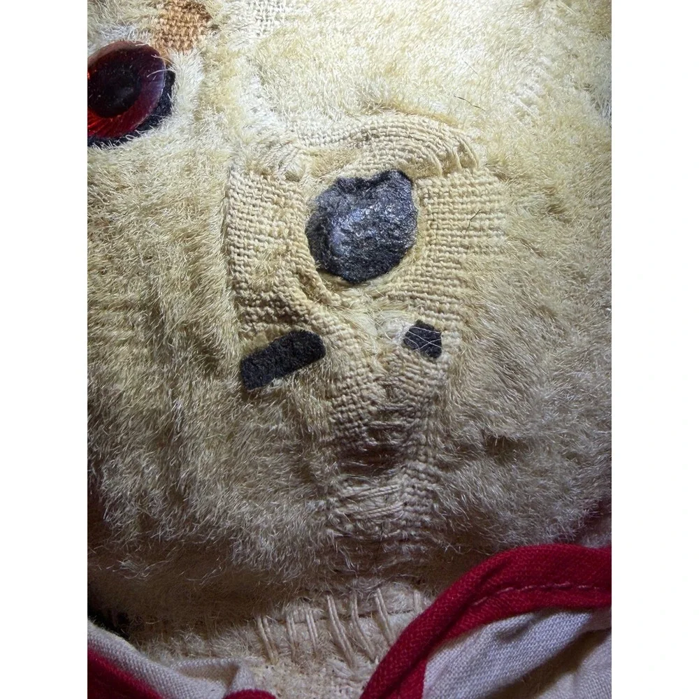 Antique 1925-1945 Panda Bear Plush Teddy Bear Stuffed Animal Red Glass Eyes 14in